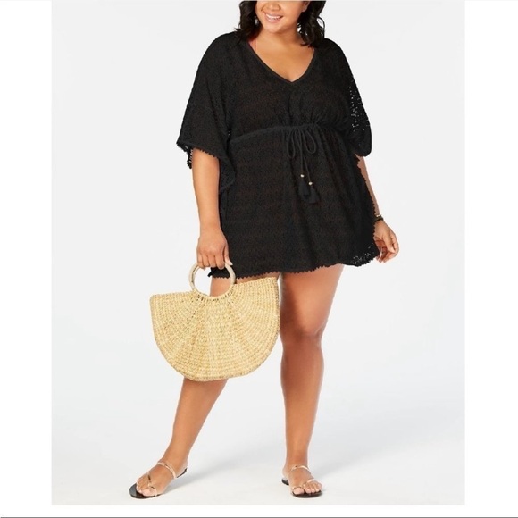 Nwt Miken Plus V-Neck Crochet Tie-Waist Caftan Cover-Up - 3X - Picture 2 of 4